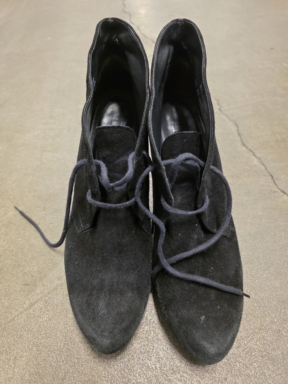 Paul Green Black Suede Pointed Lace-Up Heeled Boots